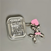 适用Airpods Pro耳机保护套简笔画狗狗苹果4代耳机套AirPods1 2代保护壳电镀银带吊坠airpods新3代蓝牙耳机壳