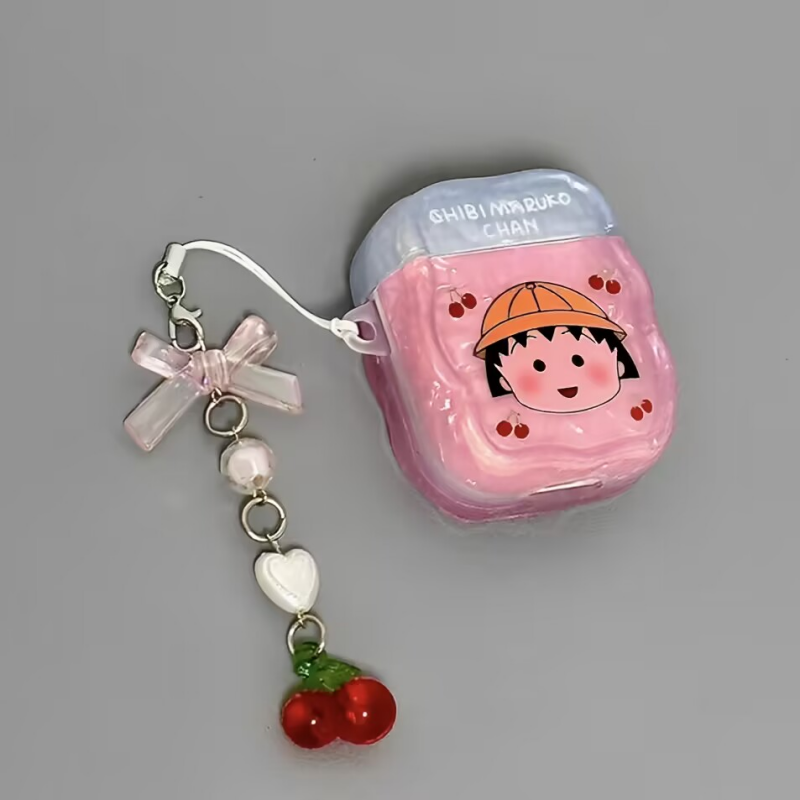 适用AirPods4耳机保护套贝壳纹樱桃小丸子苹果耳机套AirPods1/2代/pro保护壳带吊坠airpods新3代蓝牙耳机壳女