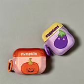 适用Airpods4耳机保护套夏日撞色蔬菜茄子苹果耳机套AirPods1 2代 pro保护壳透明油画airpods新3代蓝牙耳机壳