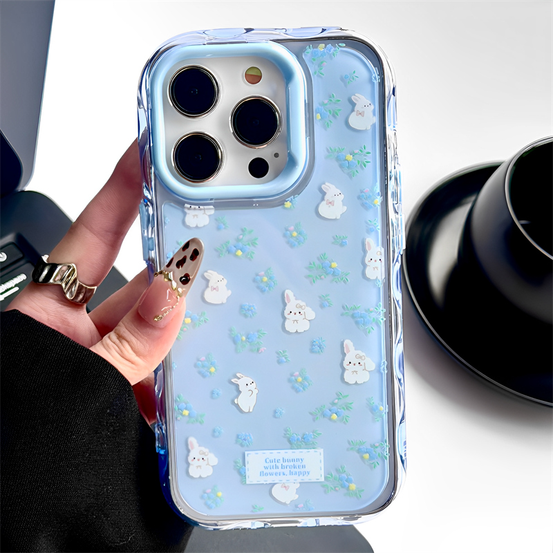 韩风可爱碎花兔子适用iphone16pro苹果15手机壳新款13pro小众14promax超好看带挂绳16全包防摔保护套女高级感