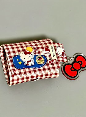 适用华为耳机保护套freebudspro4红色格纹KT猫freebuds4e耳夹式se2盒6i带吊坠freeclip外壳5i蓝牙pro3耳机套