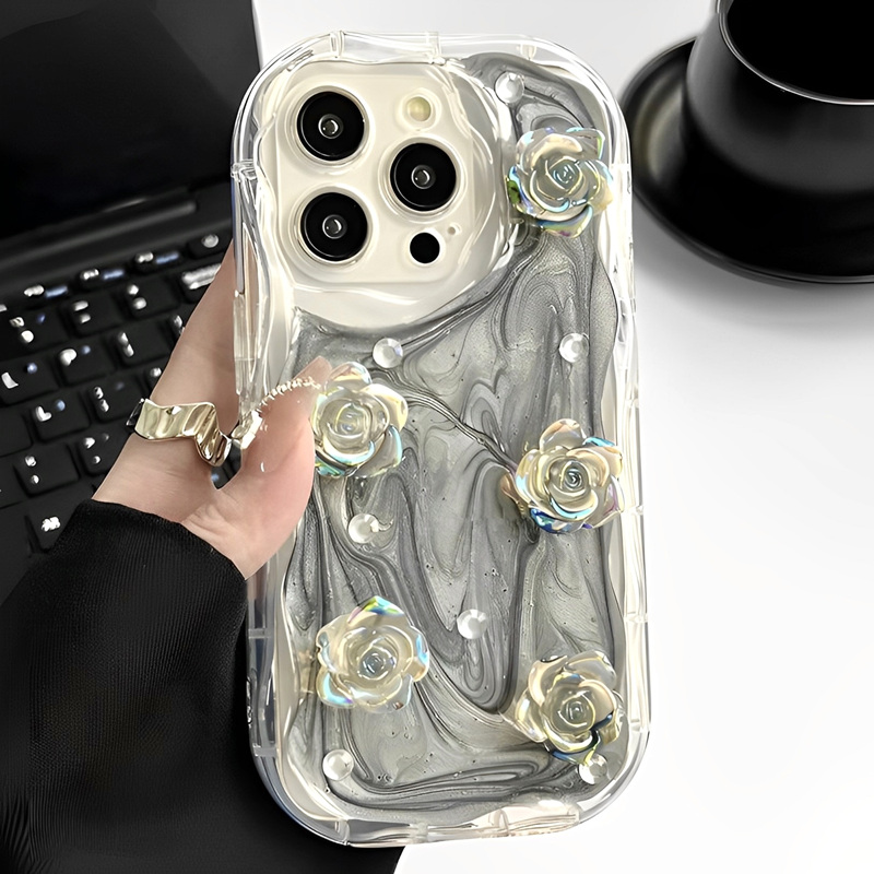 艺术水墨画玫瑰适用iphone16pro苹果15手机壳11立体12pro小众13promax全包镜头14防摔保护套女油画网红高级感