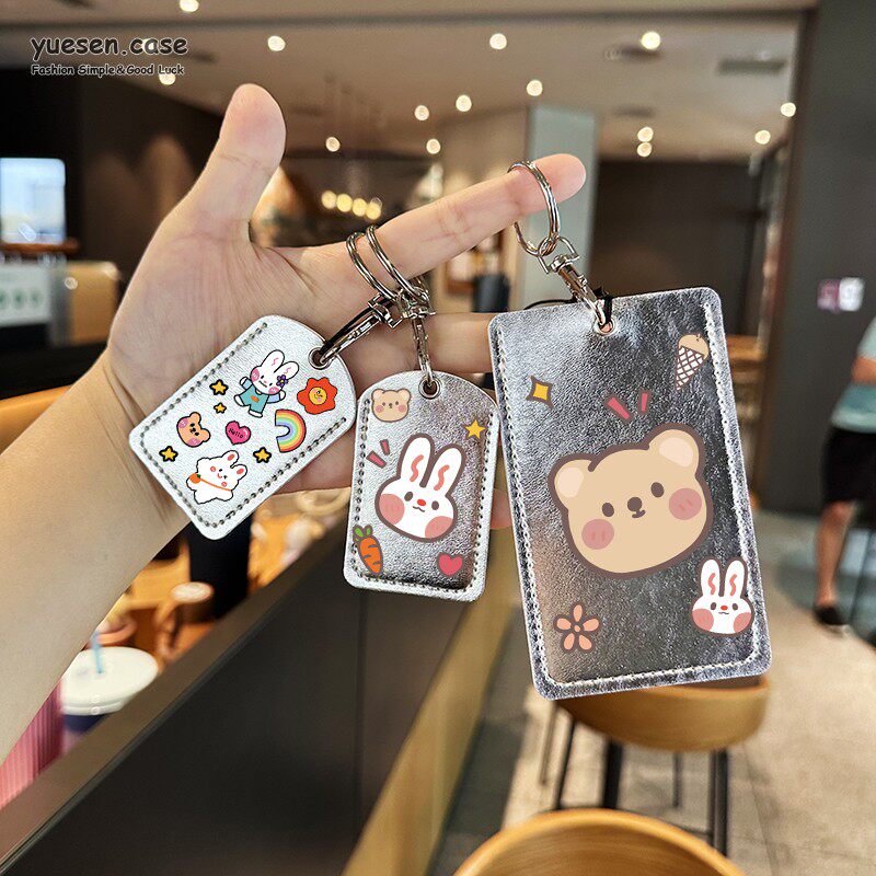 可感应可爱小熊兔子简约长方形门禁卡套电瓶车电梯房卡套NFC保护套收纳包钥匙扣情侣手机装饰挂件布袋包挂饰图片