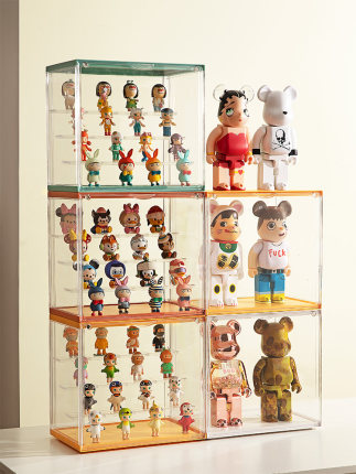 潮玩盲盒收纳展示架子泡泡玛特展示盒亚克力透明防尘手办收纳盒子