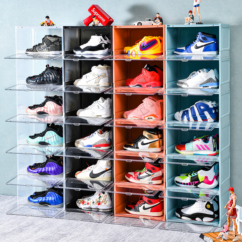 透明加大加厚鞋盒免安装防臭aj鞋柜收纳盒 亚克力手办包包展示盒