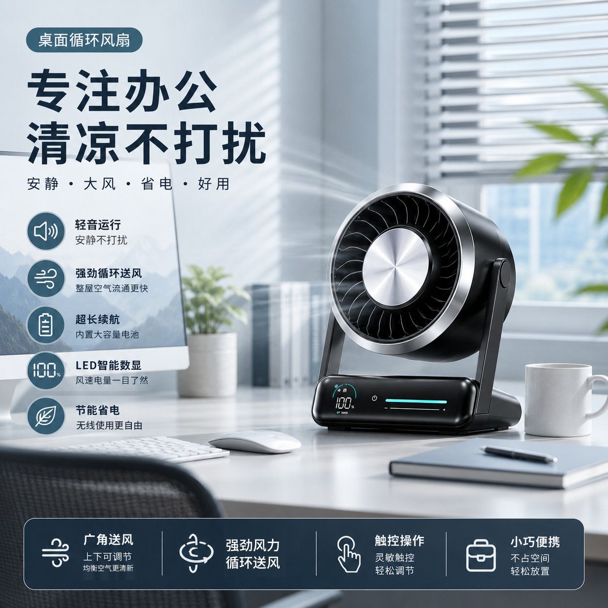 【负离子净化空气】台式桌面风扇图片