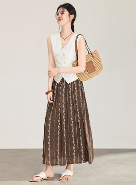 2026夏季新款品牌套装裙女时尚气质西装马甲印花半身裙两件套