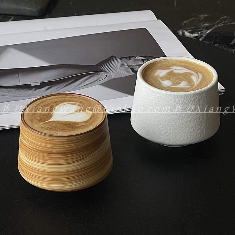 高颜值陶瓷咖啡杯手冲咖啡分享杯复古粗瓷色咖啡杯简约白色咖啡杯