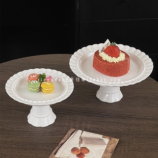 法式陶瓷中古高脚盘甜品台装饰蛋糕甜品盘浮雕花边高级感点心盘子