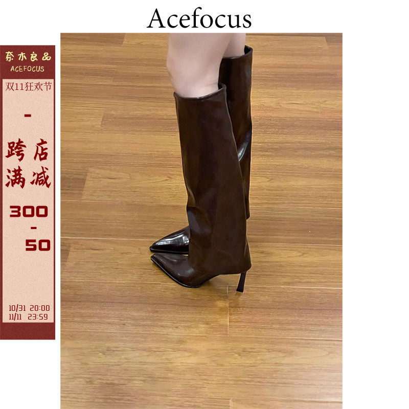 NAGI RYOHIN 프렌치 레트로 부츠 틈새 디자인 바지 부츠 지적 발가락 하이힐 나이트 부츠 핫 걸 스타일