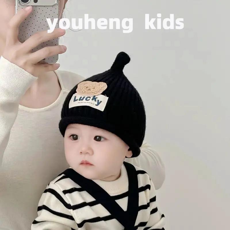 韩版婴儿帽子秋冬季可爱超萌揪揪帽男女宝宝套头帽毛线针织帽保暖