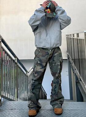 Evoluer 水洗复古大口袋迷彩工装裤vintage做旧设计感廓形休闲裤