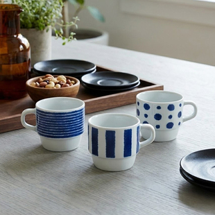 日本进口蓝玉陶瓷马克杯家用早餐杯带柄防烫奶杯洗碗机微波炉可用