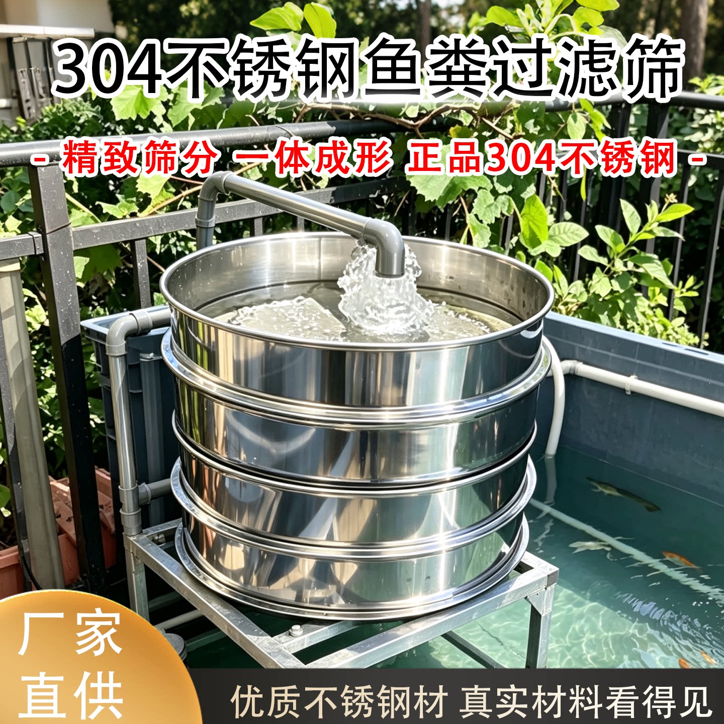 304不锈钢鱼池过滤筛子鱼缸粪便分离筛周转箱超细净化残渣面粉筛
