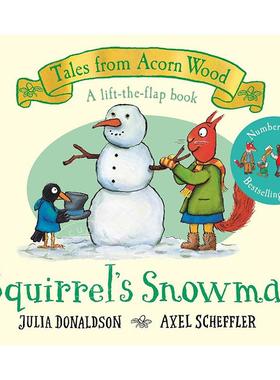 现货 橡树林的故事 松鼠的雪人节日故事 儿童绘本书故事抽拉纸板书 英文原版 Squirrel's Snowman: A Festive Lift-the-flap Story