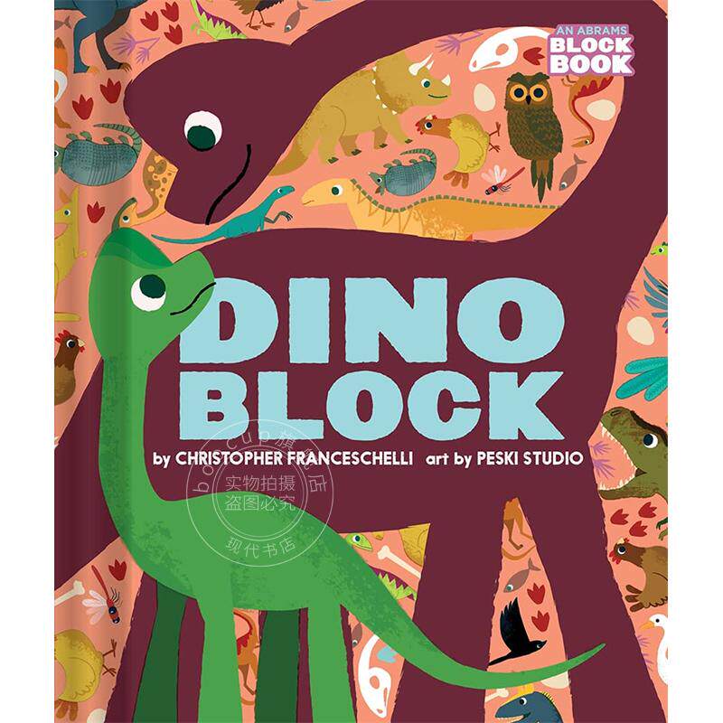 现货 恐龙 儿童色彩趣味认知厚纸板书 儿童启蒙绘本 英文原版 Dinoblock