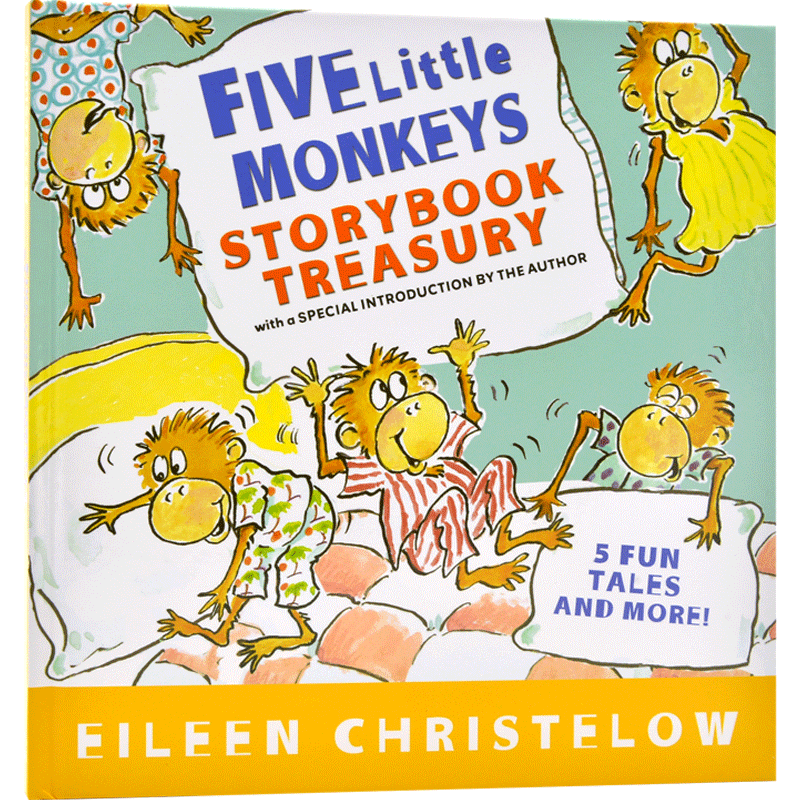 现货 五只小猴子在床上跳 英文原版 Five Little Monkeys Storybook Treasury 五只小猴子系列 儿童绘本 4-7岁