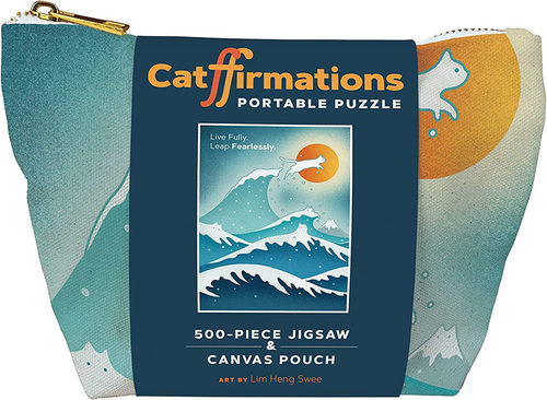 现货 猫的肯定 500片拼图 英文原版 Catffirmations Portable Puzzle: 500-Piece Jigsaw & Canvas Pouch