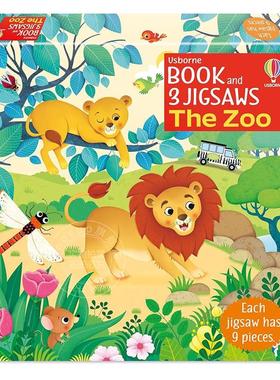 Usborne Book and 3 Jigsaws: The Zoo 英文原版 动物园拼图 儿童早教益智拼图玩具 寓教于乐