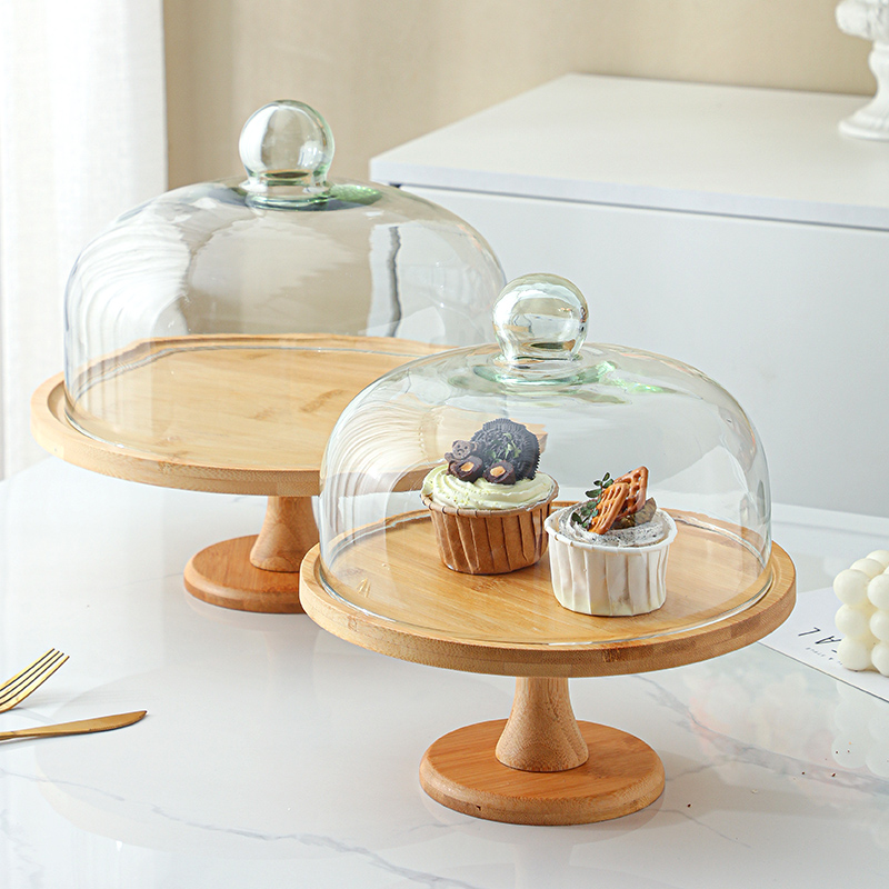 斐雯竹木森系玻璃当爱罩蛋糕盘