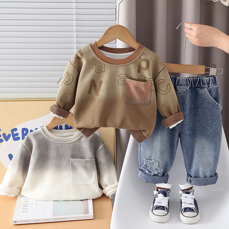 男童套装2026新款儿童洋气小童宝宝休闲半喷字母卫衣春秋两件套潮