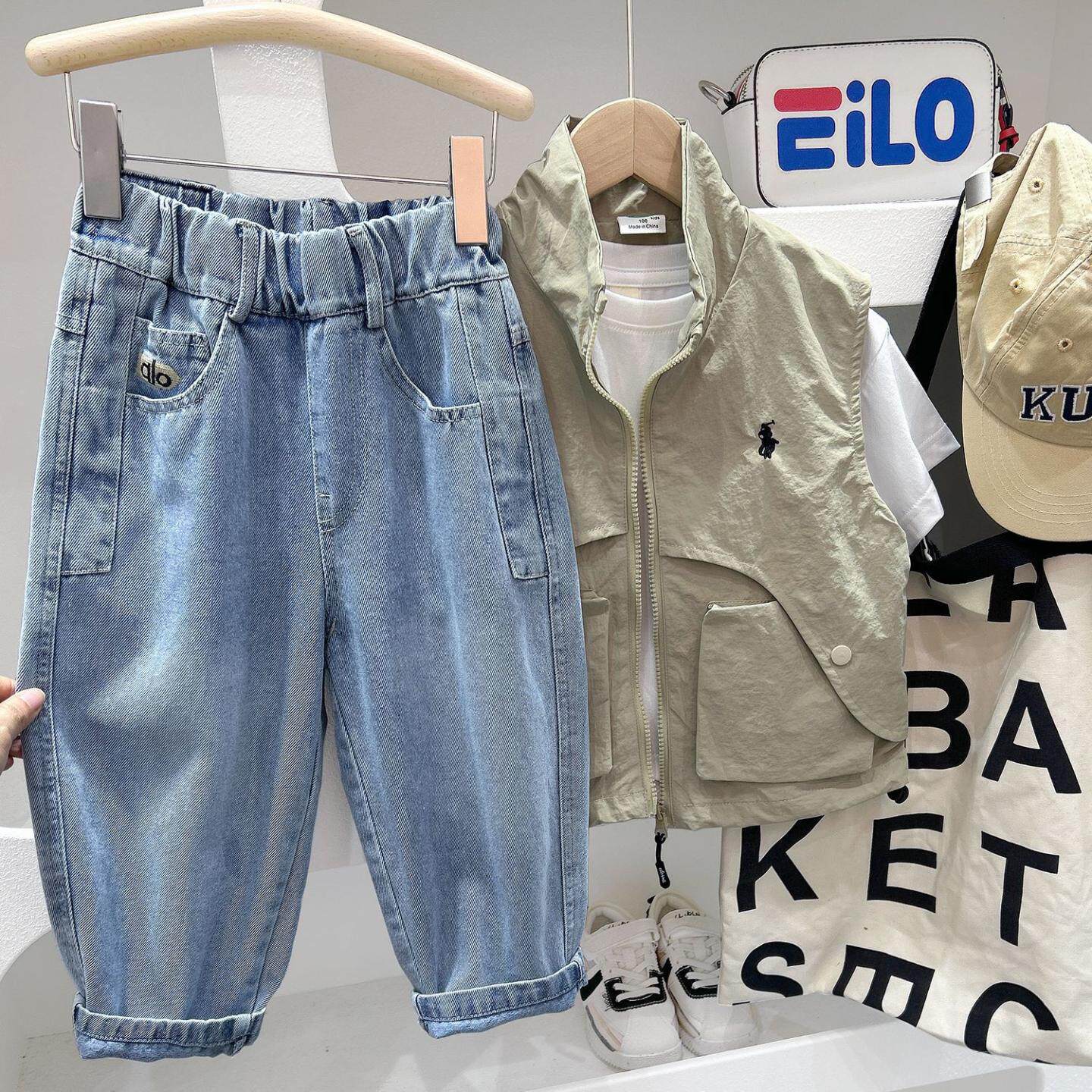 男童裤子春装2026新款儿童春季男孩直筒牛仔裤 中大童字母长裤潮