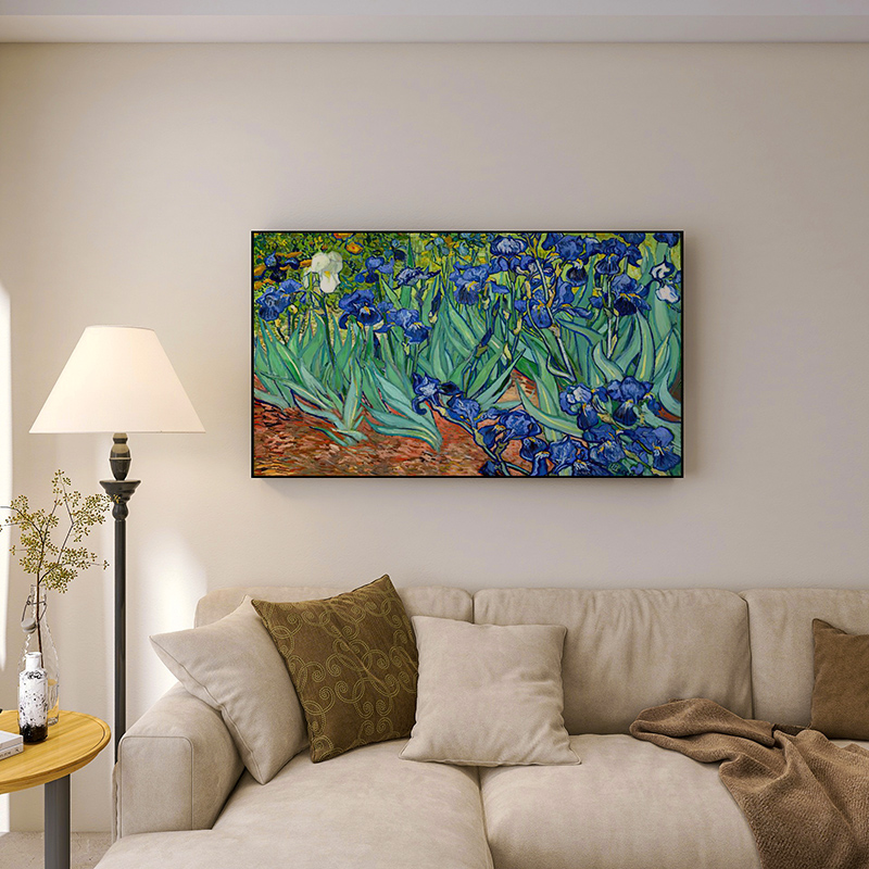 鸢尾花手绘油画梵高玄关装饰画竖版走廊客厅抽象挂画简约入户原创