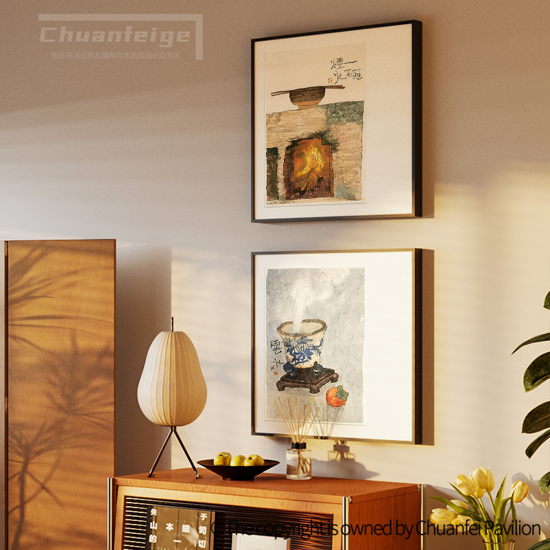 一碗烟火 新中式组合装饰画 日式厨房艺术壁画 书房过道茶室挂画