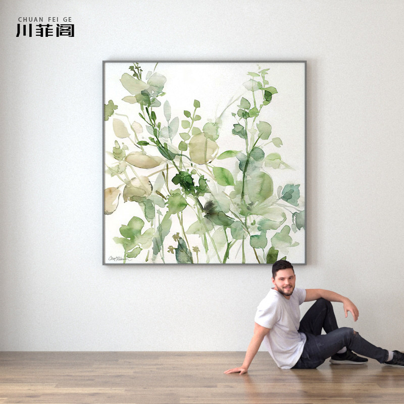春意玄关装饰画新中式挂画中国风国画正方形餐厅壁画水彩墙画国画