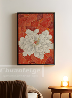 红色富贵牡丹客厅沙发落地摆画艺术美拉德挂画床头背景墙花卉油画