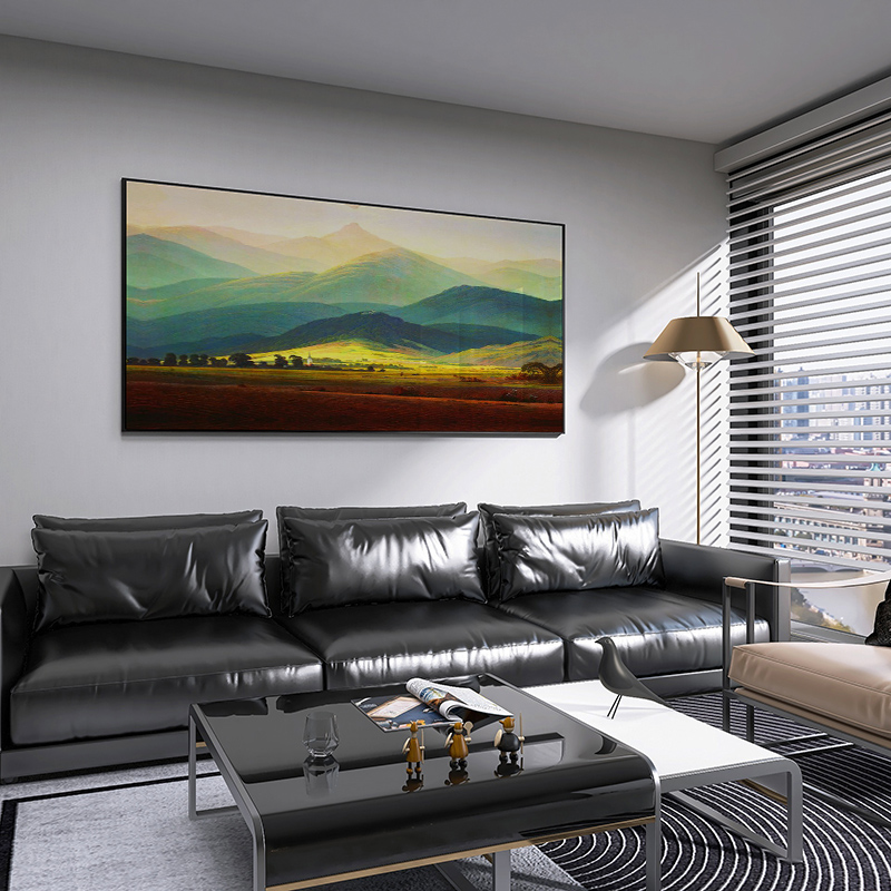 绿色巨人山油画手绘美式山水风景欧式客厅装饰画风水挂画餐厅壁画