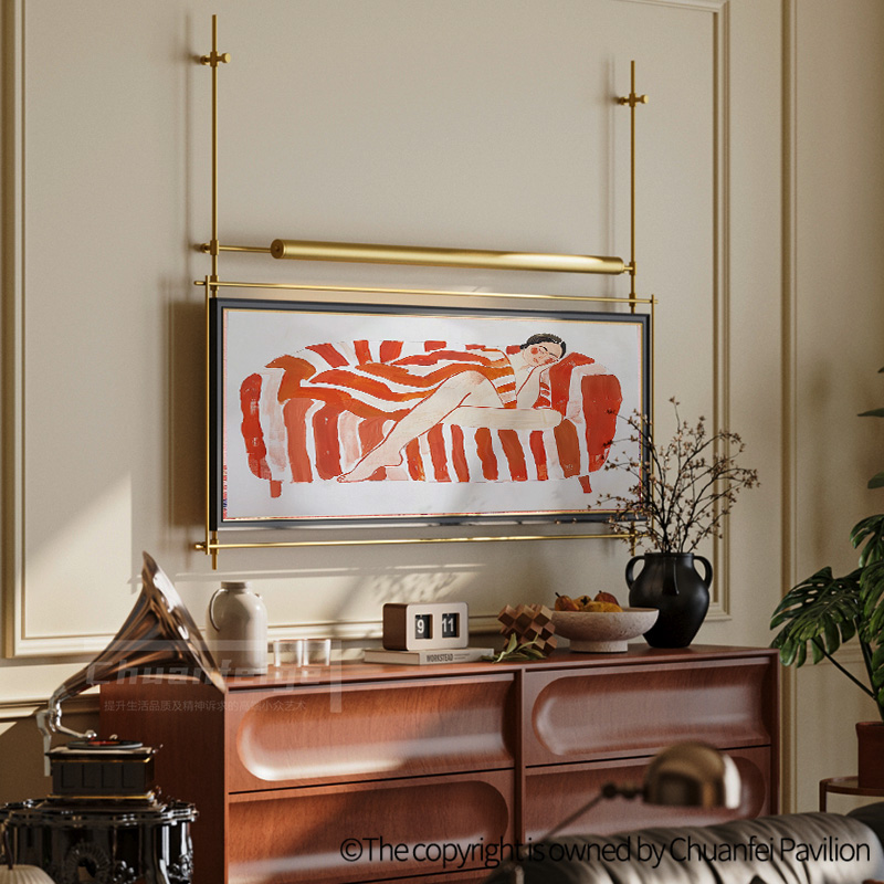 客厅沙发背景墙金属吊杆挂画卧室轻奢高级感装饰画立体带灯壁饰