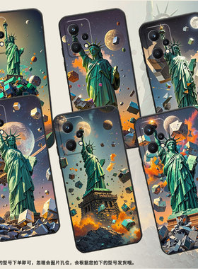 适用realme8pro手机壳rmx2030真我6/7纯黑色realme8高级感rmx3612保护套自由女神像真我9i商务9pro+磨砂壳