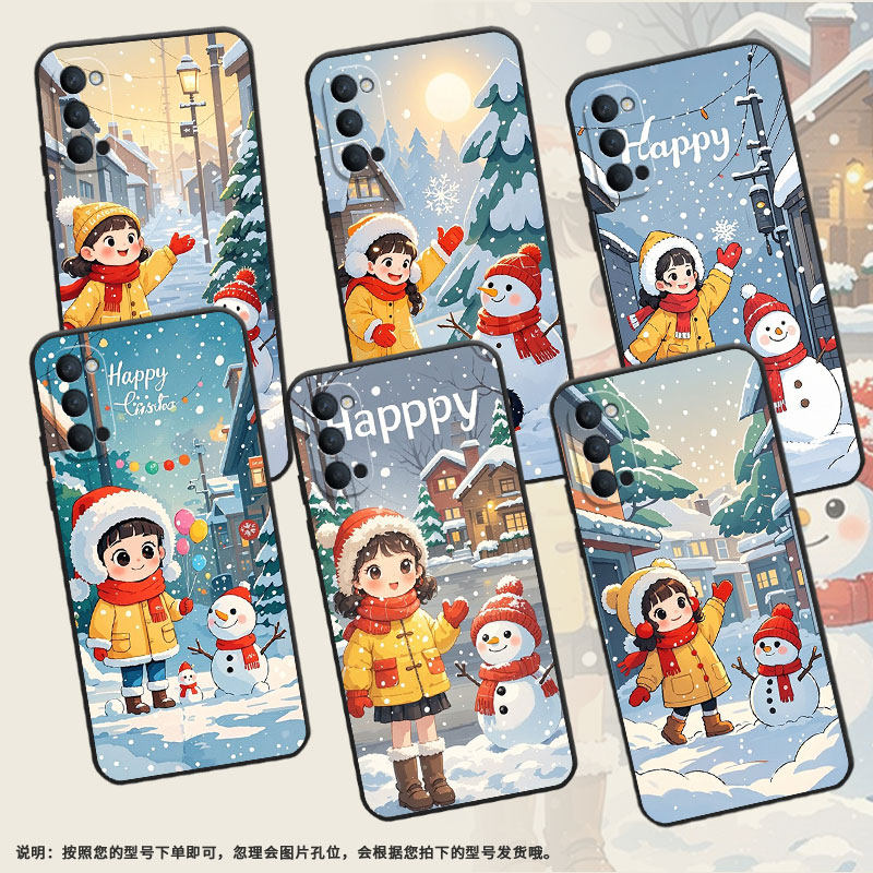 适用OPPOReno手机壳10x纯黑色PCCM00商务0pp0RenoAce保护套Ace2堆雪人的女孩Reno2F高级PCKM70轻薄Reno4F软壳