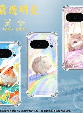 适用谷歌Pixel3AXL手机壳Pixel4A5G防摔Q版水豚气囊壳Pixel5A男女款Pixel10硅胶Pixel10Pro时尚保护套