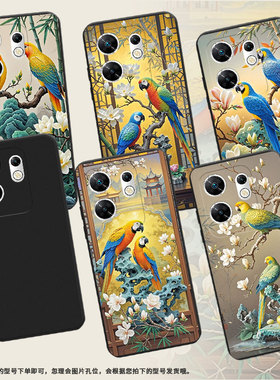 适用传音InfinixZero40手机壳Zero30高级感磨砂壳潮流InfinixZeroUltra全包边X6861中国风鹦鹉保护套
