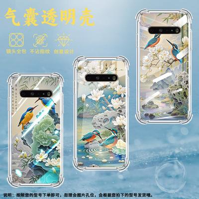 适用LGV50ThinQ气囊手机壳LGV50sThinQ双摄版四角防摔LGV40ThinQ手机壳LGV60ThinQ翠鸟中国风保护套