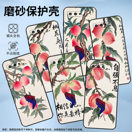 适用华硕ROG5手机壳水彩桃子耐磨AsusROGPhone3磨砂壳华硕ROG5s全包边ZS676KS防摔ZS673KS个性硅胶保护套