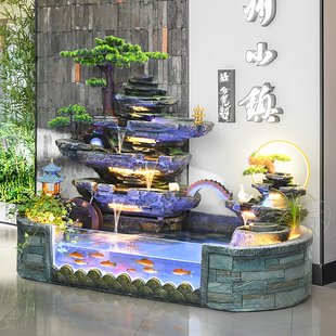 假山瀑布鱼缸造景流水摆件循环水风车轮庭院装饰室内水景落地水池