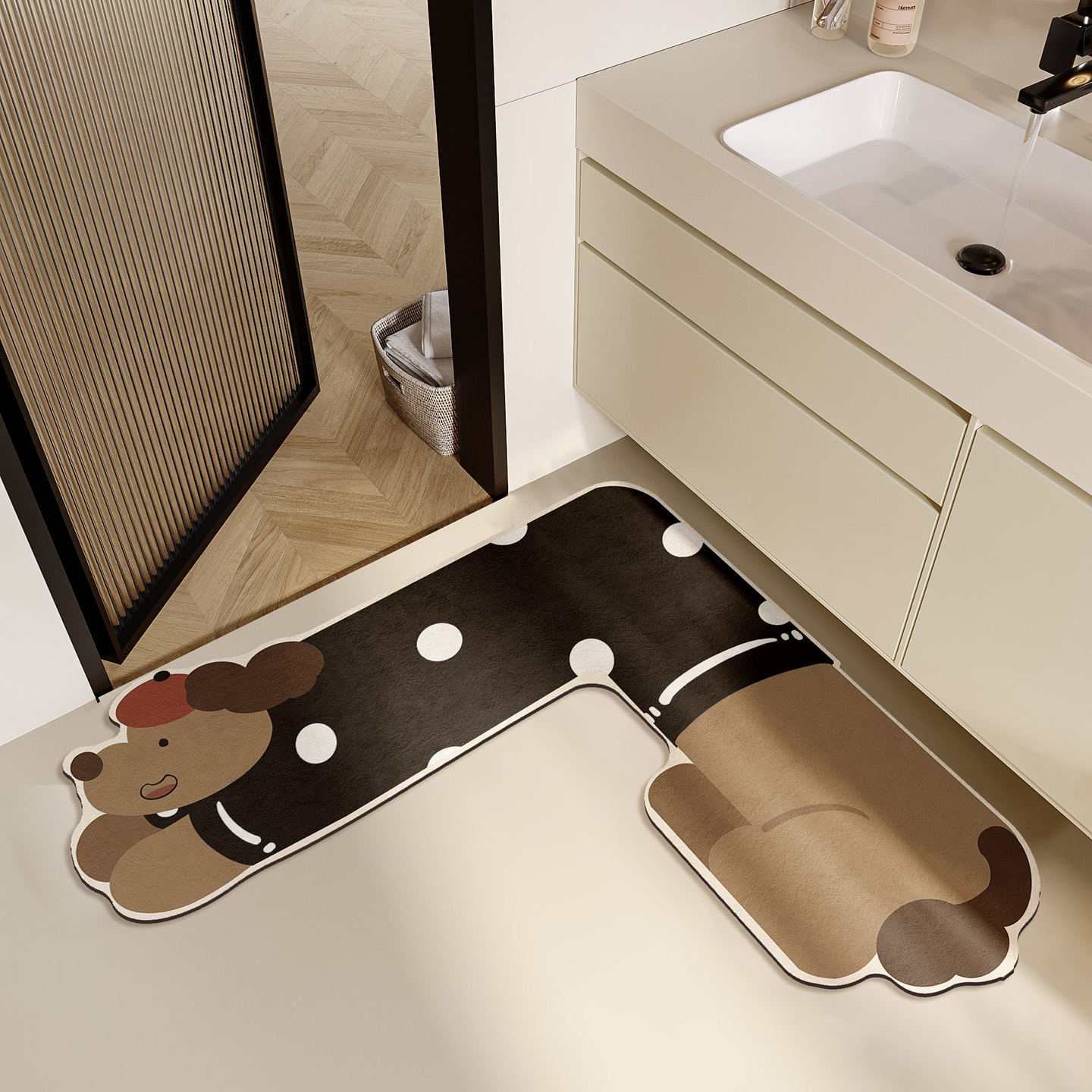 卡通浴室地垫矽藻泥L型防滑吸水凉垫厕所门口脚垫子化妆室厨房地