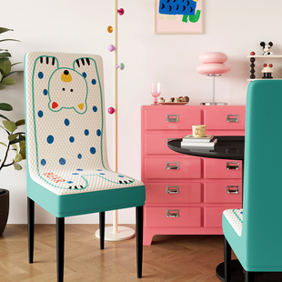 夏季冰丝椅子套罩2025新款全包靠背一体凉感餐椅套卡通高背凳子套