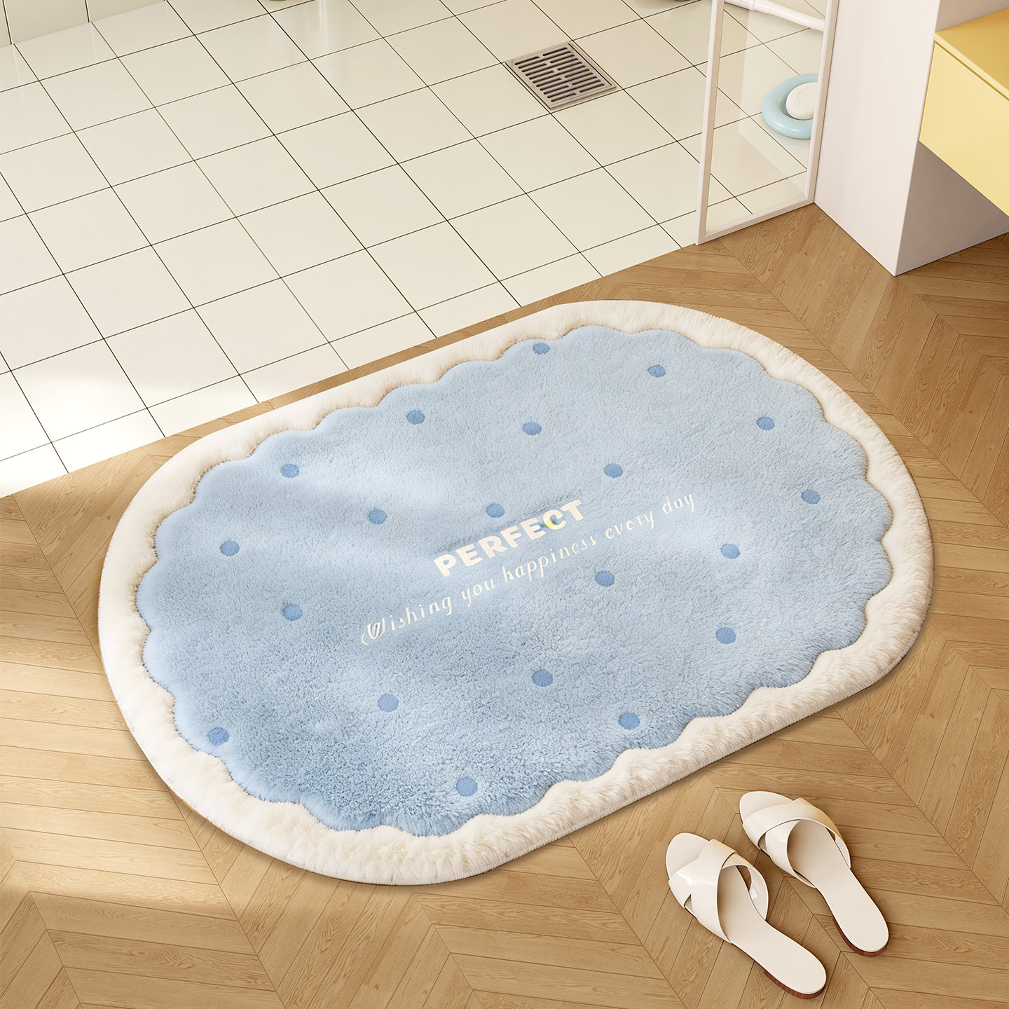 奶油风浴室地垫卫生间吸水防滑脚垫冬季仿羊绒厕所门口高级感地毯,居家布艺,家用脚垫,淘宝优惠券,粉丝福利购,淘宝优惠卷