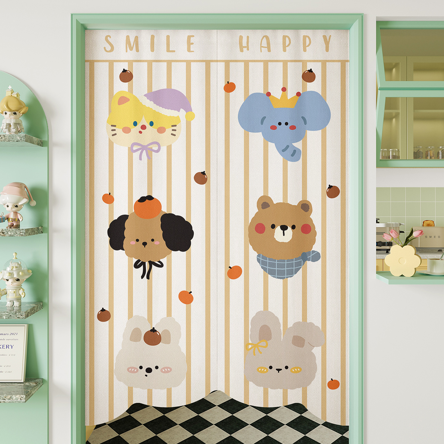 卡通异形门帘卧室防隐私半帘房间免打孔遮挡帘厨房卫生间隔断布帘