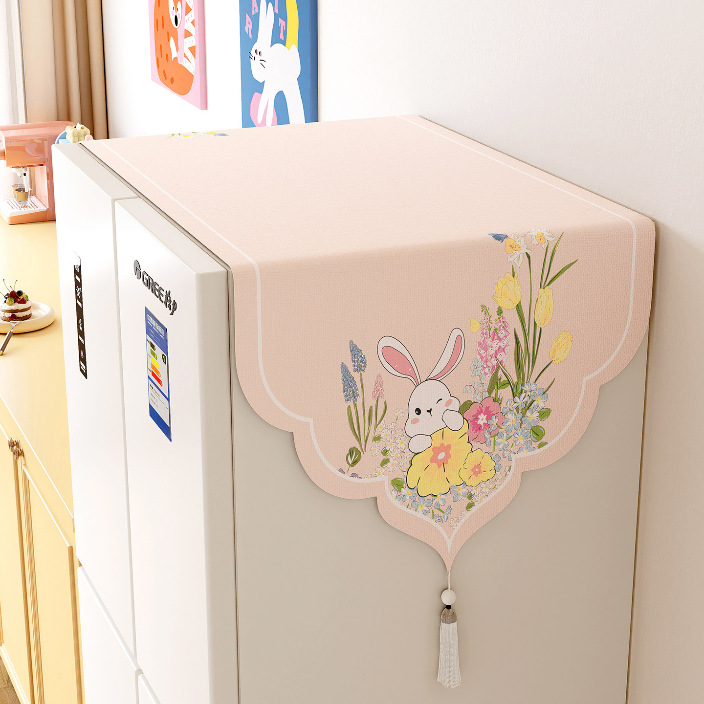 卡通异形冰箱防尘盖布顶部家用盖巾轻奢高级感洗衣机遮灰尘防护垫,居家布艺,万能盖巾,淘宝优惠券,粉丝福利购,淘宝优惠卷