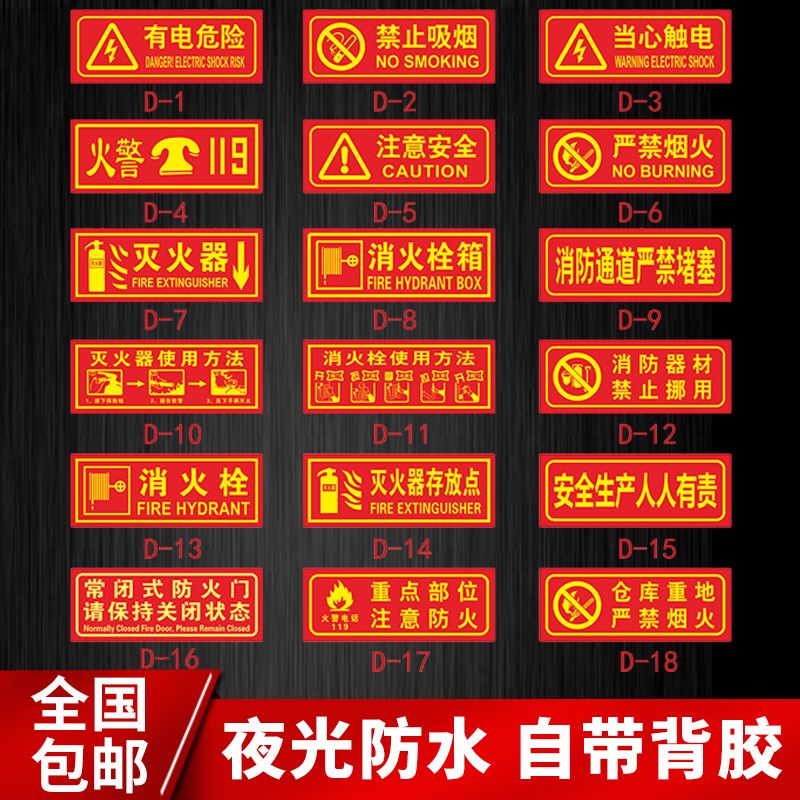 红色当心触电夜光墙贴安全生产