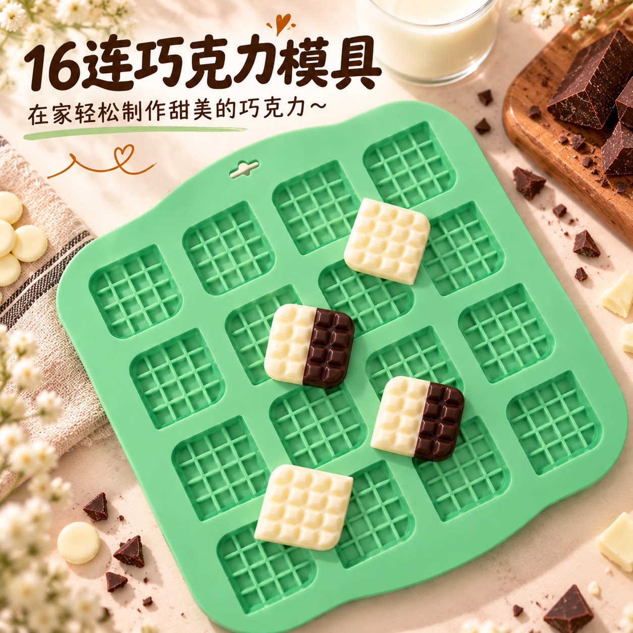巧克力块硅胶模具纽扣华夫饼糖果食品级家用diy婴儿饼干烘焙磨具