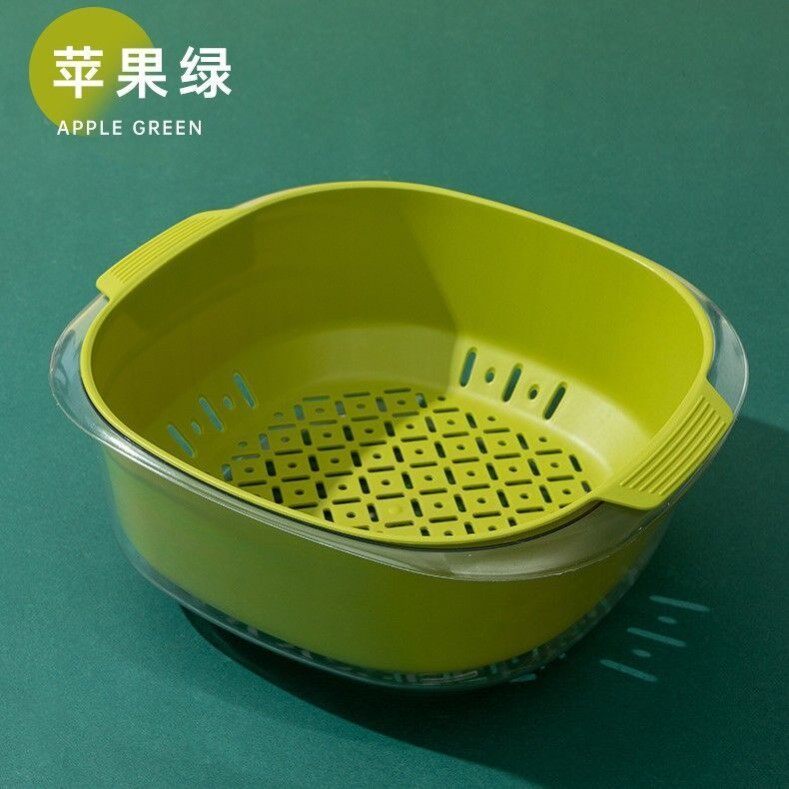 两件套超厚洗菜沥水篮果蔬方形厨房多功能洗菜盆三合一碗筷收纳