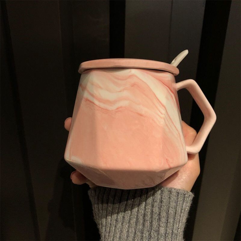 陶瓷杯子ins带盖带勺 女学生韩版情侣咖啡马克杯 可爱生日礼物