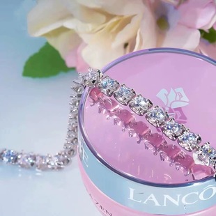 PT950铂金进口莫桑石满钻手镯18K金白四爪牛头钻石手链高级感简约