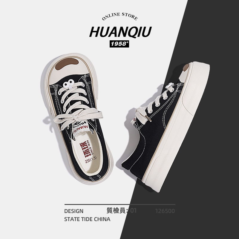 环球黑色帆布鞋女新款